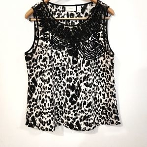 Chicos Black and White Animal Print Size Large Sleeveless Top